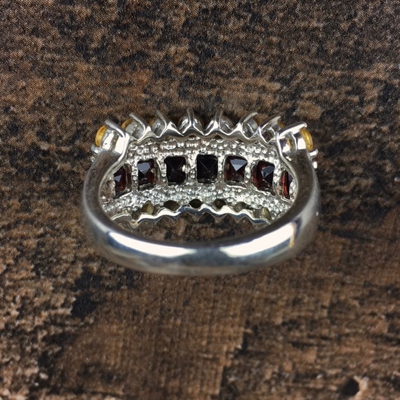 Vintage Garnet & Citrine Gemstone Silver Ring 9 - Picture 8 of 14